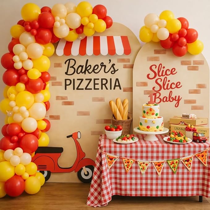 Pizza Party Balloon Arch Garland Kit for Pizza theme Birthday Slice Baby Shower Special Delivery Bridal Shower Girls Night Bachelorette Party Decoration (Cheese Yellow Red)