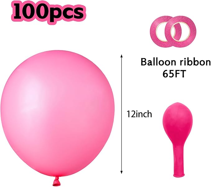 Pink Balloons 100 pcs 12 Inch Matte Pink Balloon for Baby Shower Valentine's Day Princess Bachelorette Birthday Party Decorations
