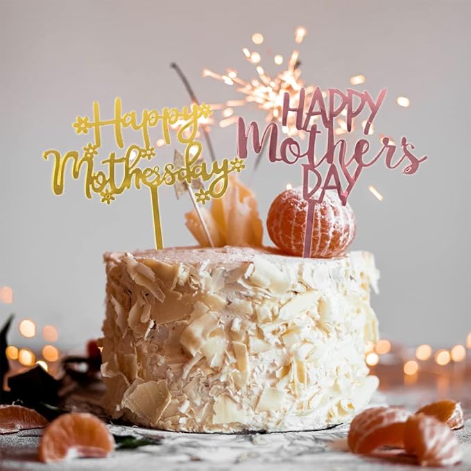 Mother's Day Cake Topper - 10pcs Acrylic Happy Cupcake Topper for Birthday Party Decoration Supplies (Pink)