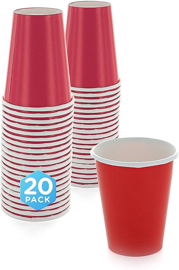 Disposable Paper Cups, 8 oz. Red Paper Coffee Cups, Strong and Sturdy Coffee Disposable Cups for Party, Wedding, Thanksgiving Day, Christmas, Halloween Hot Cups, Pack of 20