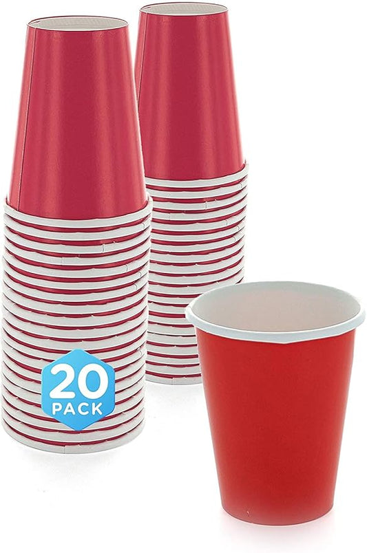 Disposable Paper Cups, 8 oz. Red Paper Coffee Cups, Strong and Sturdy Coffee Disposable Cups for Party, Wedding, Thanksgiving Day, Christmas, Halloween Hot Cups, Pack of 20