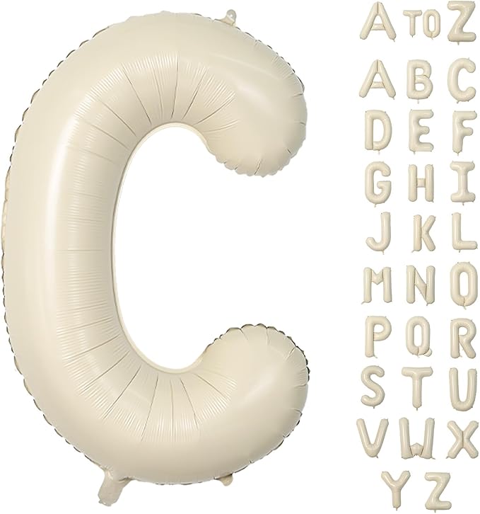 Biapian 40 Inch Letter C Balloons, Giant Cream C Foil Balloon, Big Single Alphabet A-Z Balloons, Beige Large Aluminum C Balloons Helium for Birthday, Baby Shower, Wedding, Anniversary Party Decoration