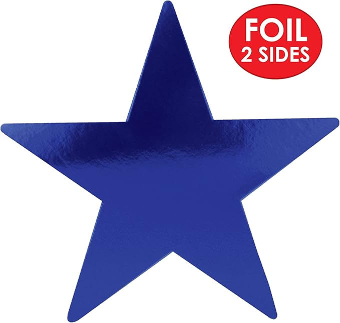 Beistle 24-Pack Foil Blue Star Cutouts, Patriotic Party Decorations for Special Events & Celebrations, Starry Theme Decor for Wall & Table, 12”