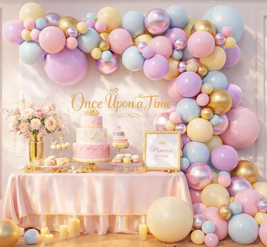 Princess Balloon Arch Kit for Once Upon a Time Girls Birthday Storybook Baby Shower Fairytale Party Decor (Pastel Gold)