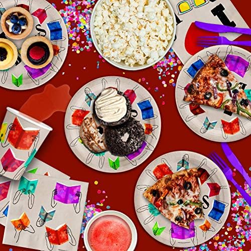 Birthday Galore Book Club Birthday Themed Party Supplies for Kids and Adults - Ideal Celebration Tableware Set with Plates, Napkins, & Cups Quick Colorful Setup Decoration For All Events - Kit for 16