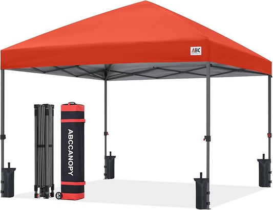 ABCCANOPY 8x8 Pop Up Canopy Tent, Easy Setup Instant Shelter with Wheeled Bag, Heavy Duty Outdoor Canopy for Beach, Market, Backyard, UV Protection, Outdoor Weather Protection (Reddish Orange, 8x8)