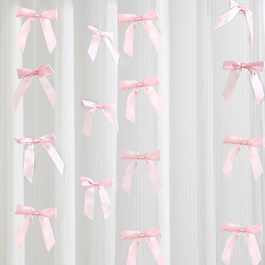 Taobary 8 Pcs 6.6 ft Bow Garland, Satin Ribbon Bow Banner Coquette Hanging Ornament for Photo Backdrop Birthday Party Wedding Bridal Baby Shower Wall Decorations(Pink,1 Inch)