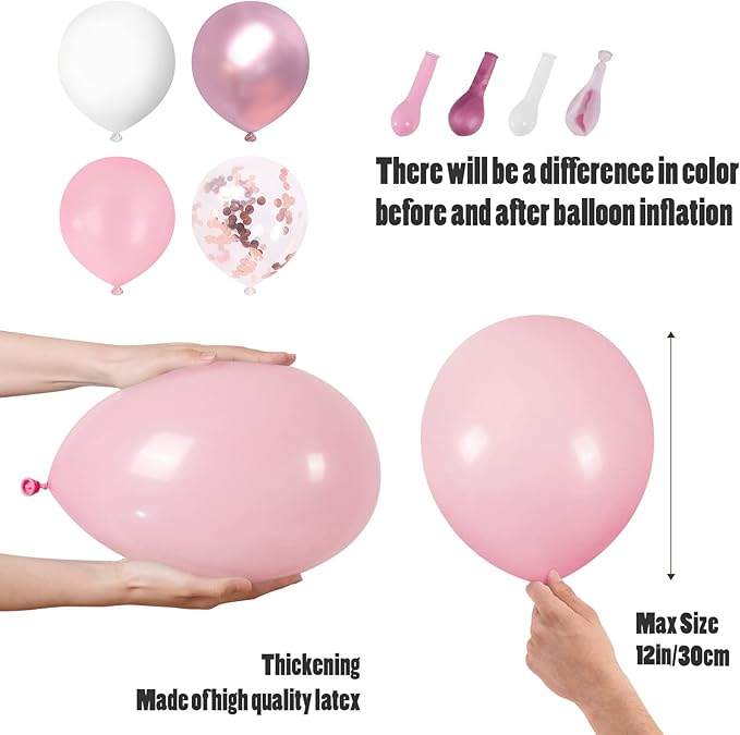 Pink White Balloons Garland Arch Kit 104 PCS Metallic Pink Gold Confetti Latex Balloons for Baby Girl Shower Birthday Wedding Anniversary Bachelorette Party Decorations