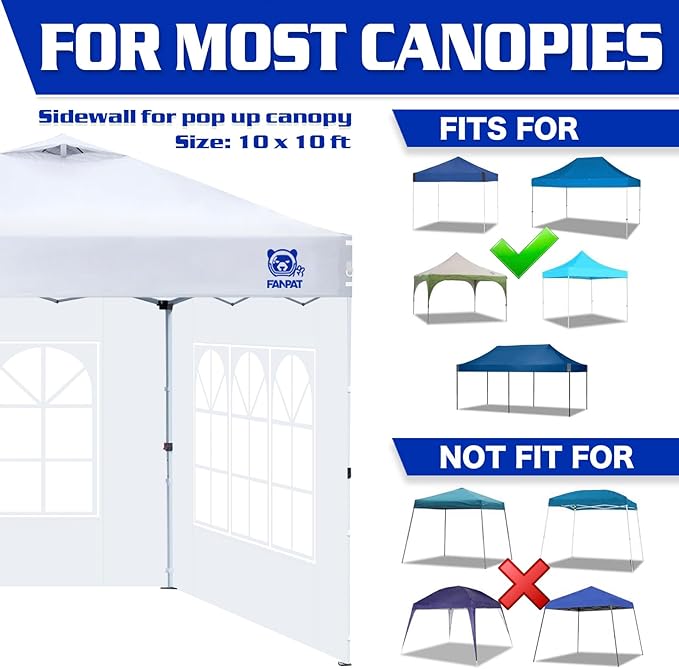 Fanpat Church Window 10x10ft Canopy Sidewalls for Pop Up Canopy, Waterproof UV Protection Fabric, Suitable for Outdoor Party, Picnics & Camping, White(2pcs Sidewalls Only, NOT Included Frame and Top)