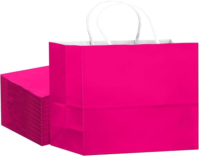 qiqee 24PCS Large Gift Bag with Handles Bulk 13"x4.5"x10" Gift Bags Rose Pink Bags Multiple Uses (32x11x25cm,Wide Large)