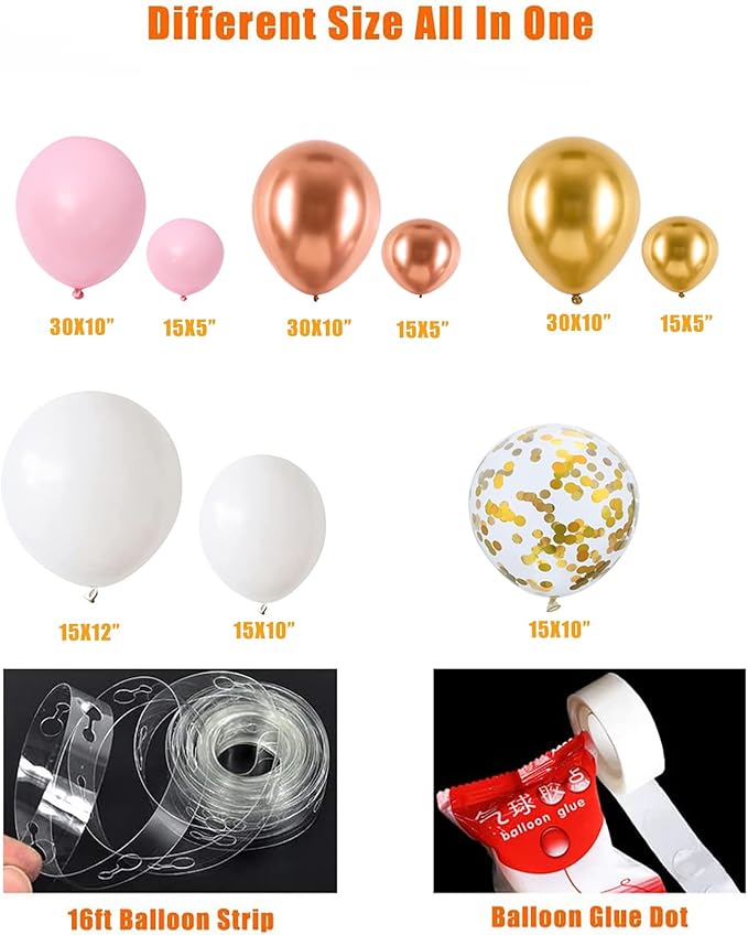 Rose Gold Pink White Balloon Garland Arch 160PCS Confetti Balloons Baby Shower Once Upon a Time Princess Birthday Fairytale Engagement Bridal Shower Party Decoration