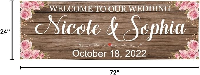 Personalized Wedding Congratulations Banners and Signs Customize Outdoor with Name Photo Date Custom Wedding Welcome Sign for Reception Party Ceremony 6'x2'