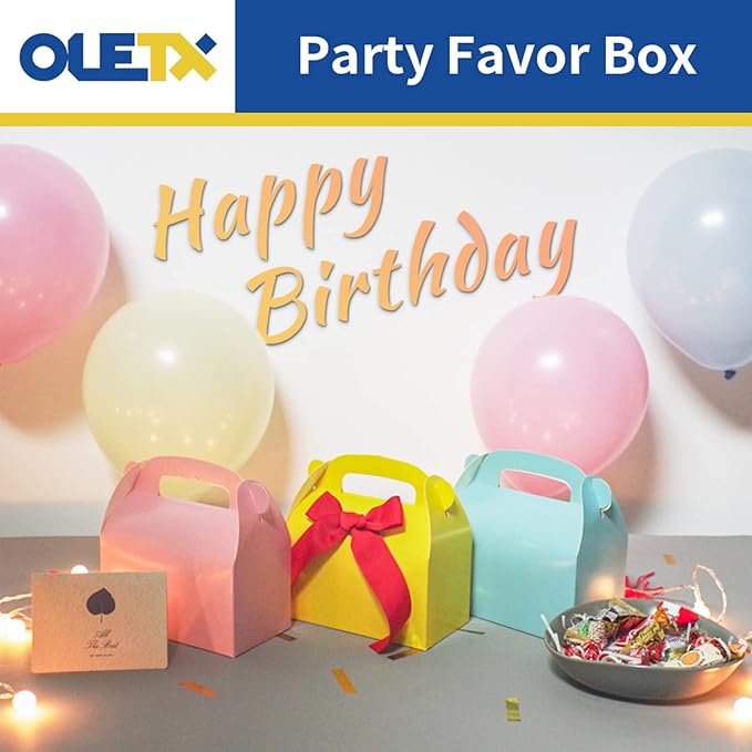 30-Pack Colorful Party Favor Treat Boxes, Goodie Boxes, Gable Paper Gift Boxes with Handles. Perfect for Rainbow Party Decoration Supplies