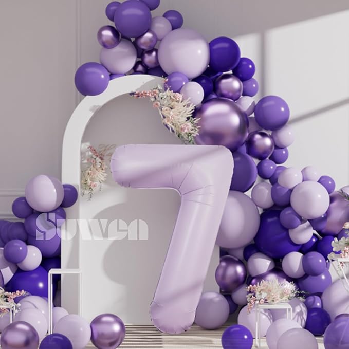 SUWEN 40 Inch Light Purple Large 7 Balloon Number Big Foil Helium Lavender Number Balloons Huge Mylar 0-9 Giant Jumbo Happy 7th Birthday Party Anniversary Decorations