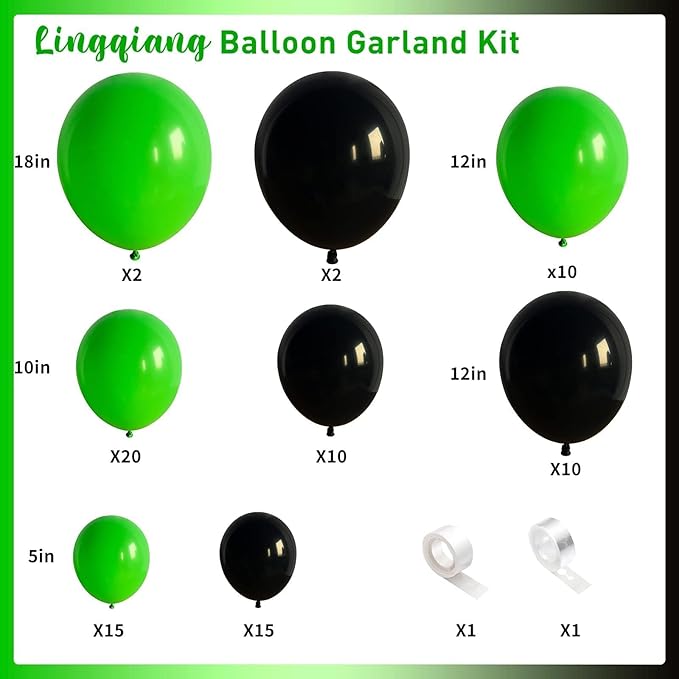 Green and Black Soccer Balloon Garland Arch Kit, Black Light Lime Green Latex Balloons Balloon for Boys Men Video Game Jungle Football Theme Baby Shower Soccer Birthday Party Decorations Supplies