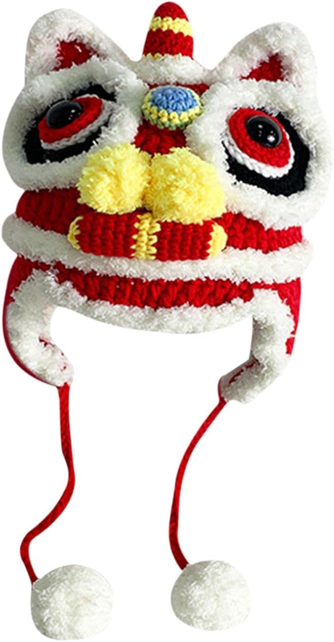 New Year Hat Chinese Style Headdress with Pom Spring Holiday Costume Supplies for Chinese New Year Favors Gifts, kid red