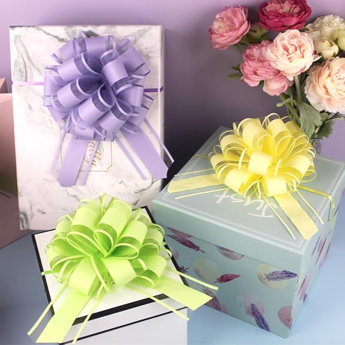 6 Pieces Pull Bows Wrapping Pull Bows for Gift Wrapping, Christmas, Party Birthday Gift Wedding Ribbon Bows for Wrapping Boxes or Flower Decorations (Fruit Green)