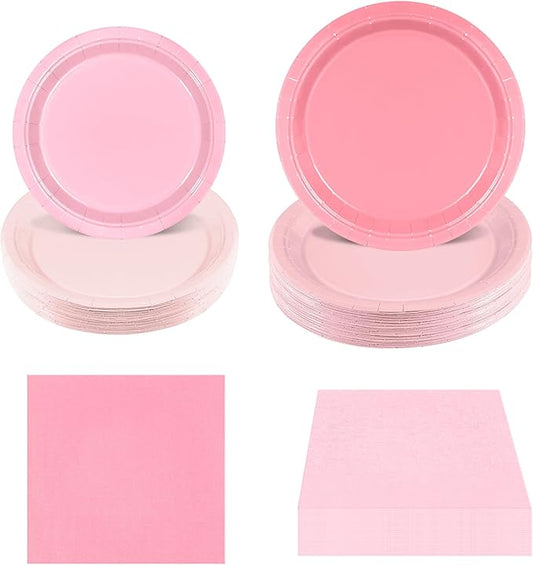 180Pcs Pink Paper Plates Party Supplies Boho Paper Plates and Napkins Serve 60 Disposable Tableware Set for Birthday Party Decorations Game Day Family Holiday Sports Events