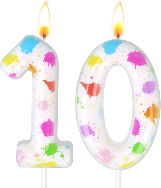 Paint Birthday Candles, Art Paint Party Decoration Supplies, Birthday Number Candles for Cake Topper (Multicolour, Number 10)