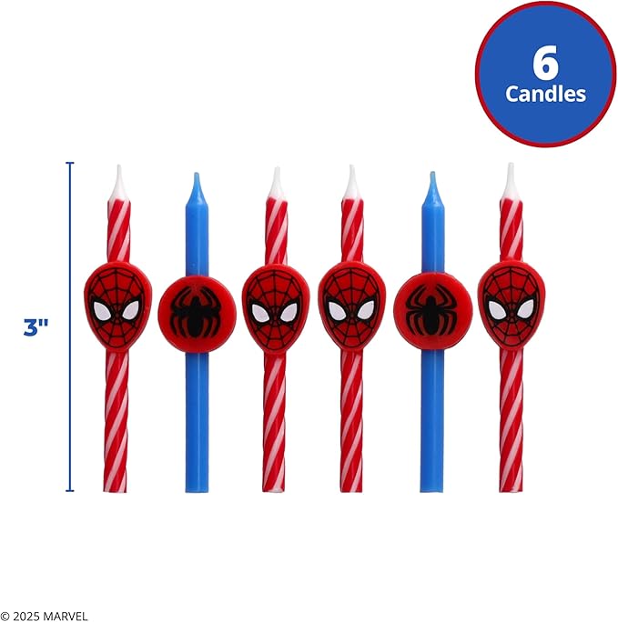 Marvel’s Spider-Man™ Birthday Cake Candles | 6 Birthday Candles for Cake Decorations, Red & Blue Candles, Cake Toppers for Spiderman Party