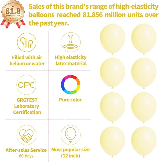110pcs Pastel Yellow Balloon 12 Inch, Pastel Yellow Latex Balloons for Birthday Party Baby Shower Wedding(with 2 Ribbons).