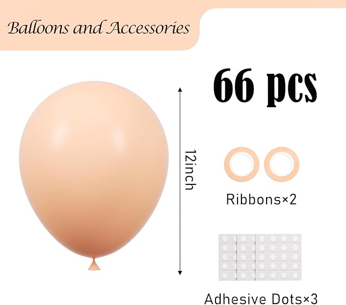 Voircoloria Pastel Orange Balloons, 66pack 12inch Peach Latex Party Balloons for Birthday Baby Shower Graduation Wedding Gender Reveal Anniversary Party Decorations