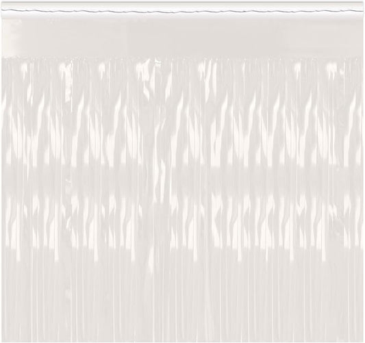 Beistle White Metallic Fringe Drape – 2-Ply Hanging Decoration for Parties, Events, and Photo Backdrops, Shiny White Tinsel Curtain for Walls, Tables, and Entrances, 15" x 10'