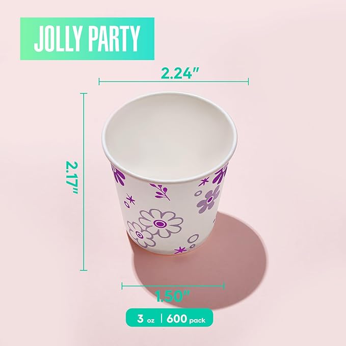 [600 Pack] 3oz Disposable Bathroom Cups, Paper Mouthwash Cups, Cold Disposable Drinking Cup for Party, Picnic, BBQ, Travel, and Event, Purple Floral