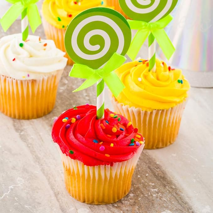 Restaurantware Top Cake 5.3 X 2 Inch Cake Toppers 10 Swirl Design Cake Topper Inserts - Durable With Bow Detail Green Paper Cake Decoration Birthday Baby Shower Wedding Supplies