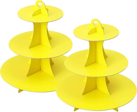 Soleebee 3-Tier Round Cupcake Stand, Cardboard Cupcake Tower, Dessert Cup Cake Stand Tower for Birthday Wedding Party Decoration, Cupcake Tier Stand 2 Set (Yellow)