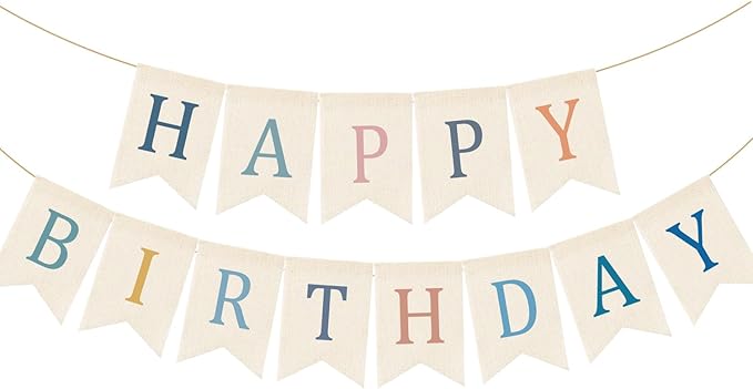 Doumeny Happy Birthday Burlap Banner Boho Birthday Bunting Garland Blue Pink Bohemian Party Sign Flag Colorful Happy Birthday Bunting Banner Rustic Birthdays Garland Flag for Wall Home Porch Door