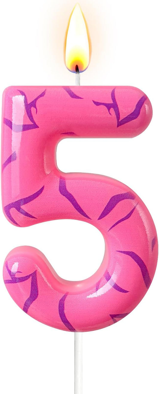 Number 5 Birthday Candle for Cake – Pink Gradient Number Candle with Mystic Rune Pattern, Decorative Cake Topper for Anniversary & Celebration