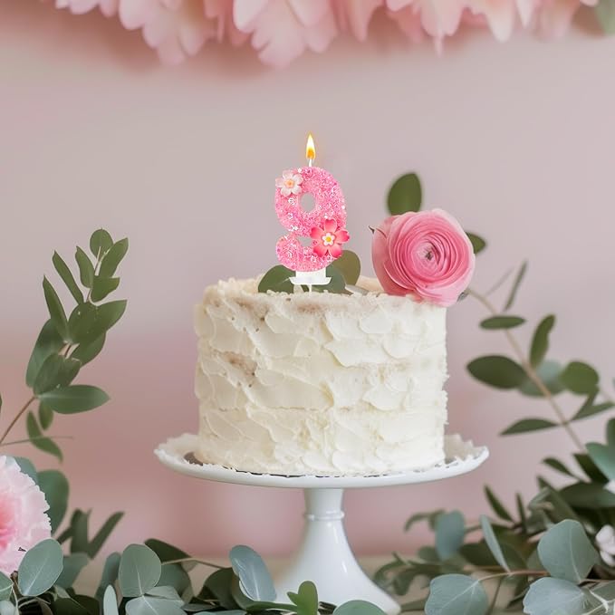 Pink Flower Birthday Candle,Number Birthday Candles for Cake, Ideal Birthday Parties Cake Decor, Wedding Anniversary and Other Celebrations (Number 9, Pink)