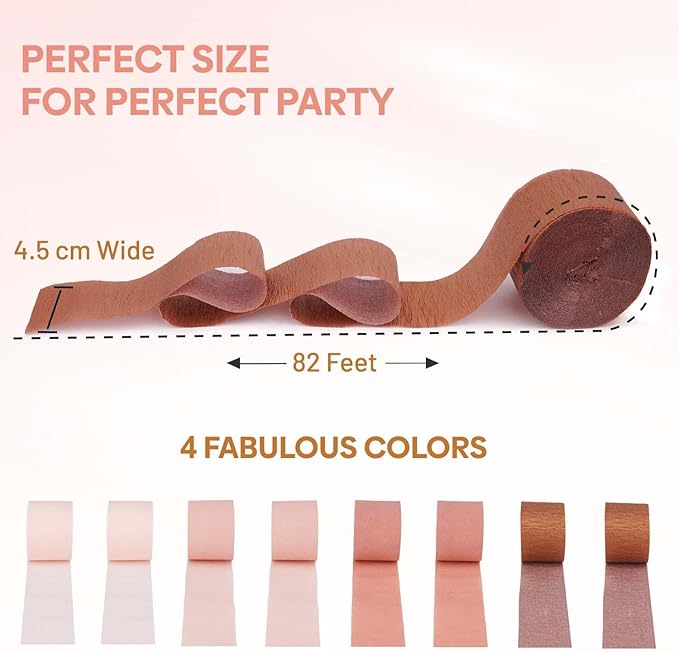 Captain Décor 8 Rose Gold Streamers, 656ft Pack of Crepe Paper for Rose Gold Party Decorations, Baby Shower Decorations, Bridal Shower and Party Supplies & Birthday Decoration