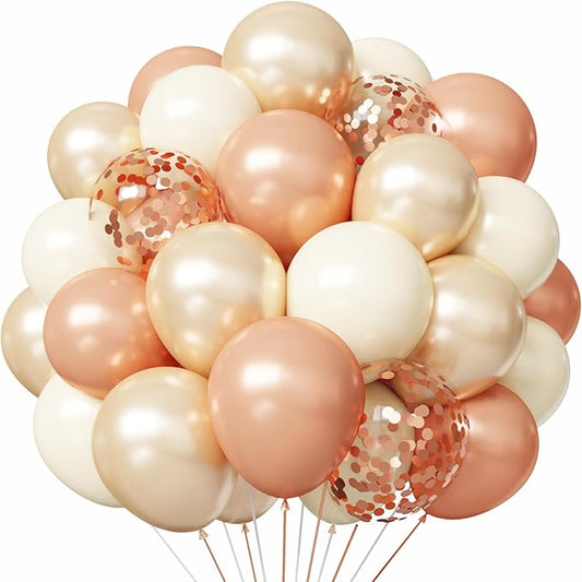 Rose Gold Balloons 55 PCS Rose Gold and White Balloons 12inch Rose Gold Confetti Balloons for Engagement Bridal Shower Wedding Birthday Party Decorations