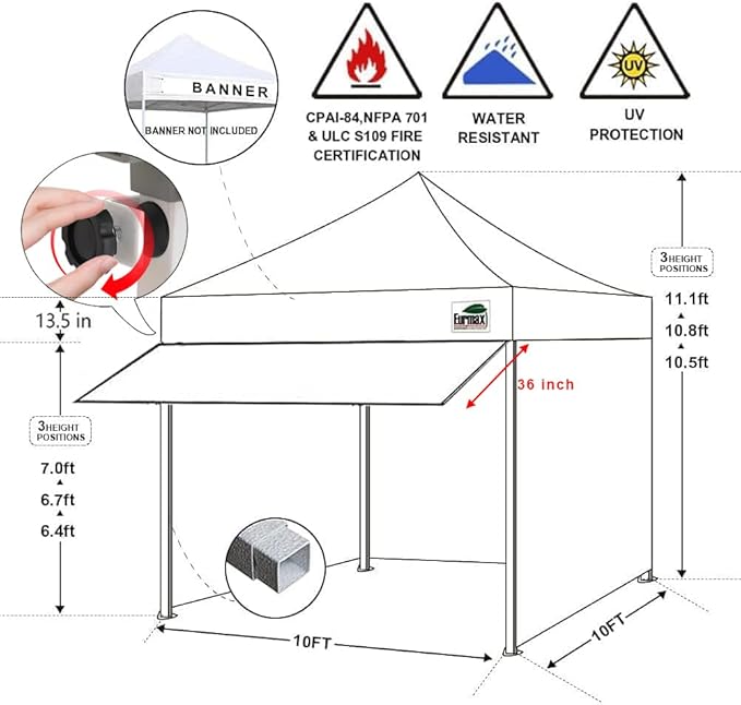 Eurmax USA 10x10 Pop Up Canopy,Commercial Tent with Patented No-Tip Rolling Bag,30sqft Extension Awning & 4 Zippered Removable Walls,UV & Water Resistant,Heavy Duty Instant Shelter Gazebo,Khaki