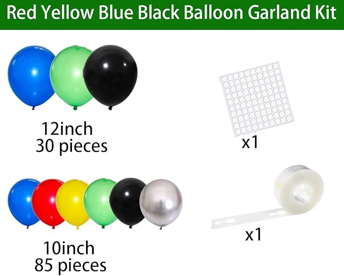 Red Yellow Blue Green Black Balloon Garland Arch Kit - Blue Black Silver Balloons Hero Balloon Video Game Balloons for Baby Shower Birthday Graduation Anniversary Party Decorations