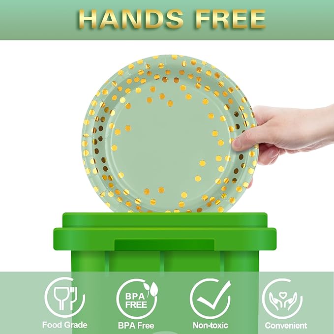 100 Pcs Sage Plates and Napkins Party Supplies,Sage Green Party Plates with Golden Dot for Birthday Baby Shower Bridal Shower Wedding,Serve 50