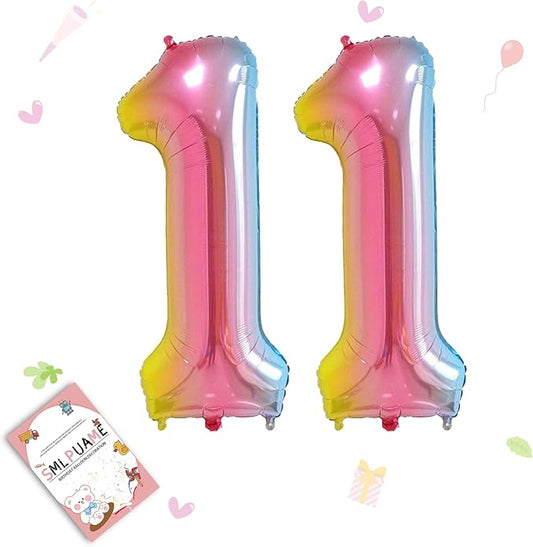 40 Inch Number Balloons 0-9 Rainbow Gradient Large Number 11 Balloons, Digital Balloons for Birthday Party Celebration Decorations, Helium Foil Number Balloons for Wedding Anniversary