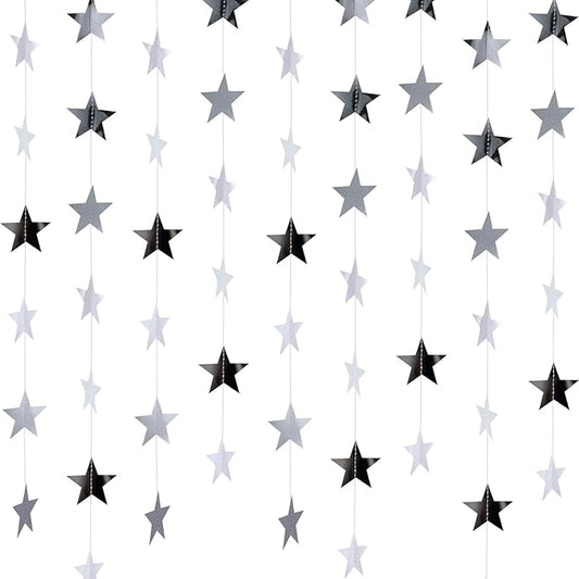 Patelai Glitter Star Garland Banner 2026 Graduation Decor 130 Feet Star Hanging Banner Twinkle Backdrop for Party Birthday Classroom Wedding Supplies(Silver)