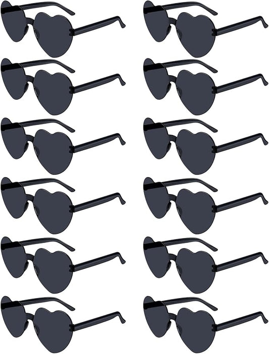NACHLYNN 12 Pairs Black Rimless Heart Shaped Sunglasses for Women - Candy Heart Glasses for Party Favors