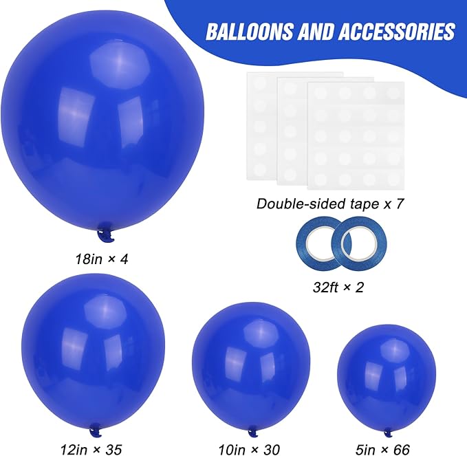 RUBFAC 135pcs Royal Blue Balloons, Latex Balloon Different Sizes 18 12 10 5 Inch for Garland Arch Birthday Party Graduation Baby Shower Baseball Nautical Party Decoration