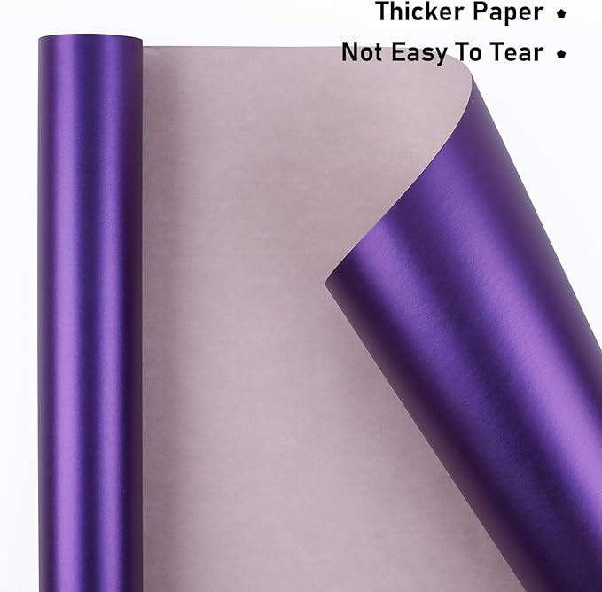 NESCCI Deep Purple Matte Wrapping Paper,Solid Color Pearly-Lustre Paper-3 Roll,17 Inches X 32.8 Feet Per roll.Gift Wrapping Paper,Perfect for Wedding,Valentine's Day,Birthday, Christmas,Baby Shower