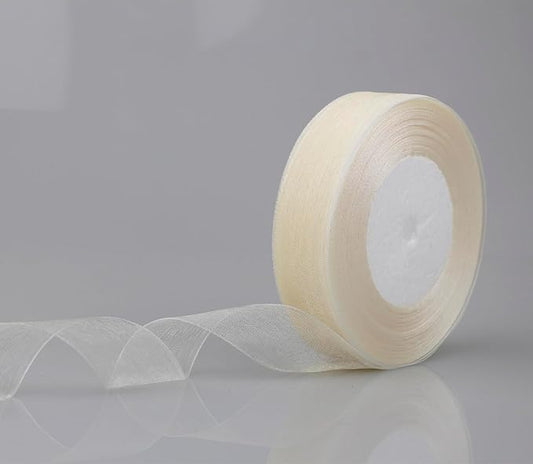 1 Inch 50 Yards Sheer Organza Ribbon Chiffon Ribbon for Gift Wrapping Wedding Bouquet Crafts (Beige)