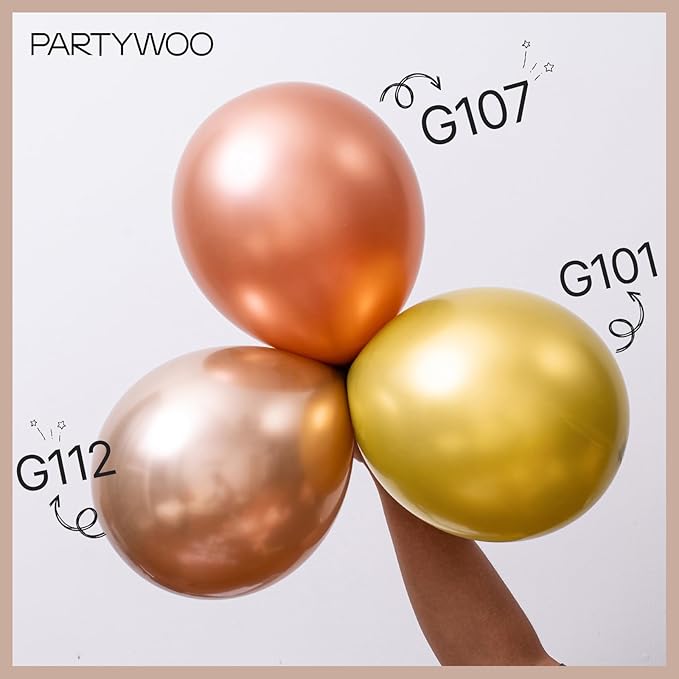 PartyWoo Metallic Rose Gold Balloons 50pcs 5 Inch Chrome Champagne Gold Latex Balloons for Wedding Baby Shower Birthday Anniversary Bachelorette Bridgerton Floral Party Decorations Rose Gold-G112