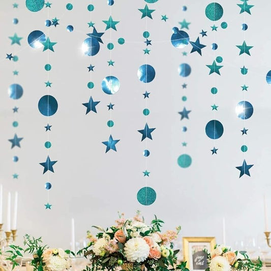 Cheerland Glitter Teal Aqua Blue Party Decorations Hanging Star Circle Garland Birthday Bridal Shower Backdrop Wedding Reception Bachelorette Decor Dot Streamer Graduation Party Under The Sea Theme