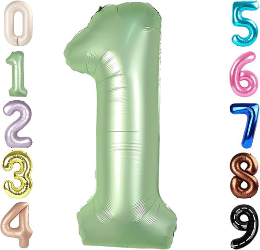 Number Balloons 1, 40 Inch One Balloons for 1st Birthday Girl Boy 1 11 21 Party Decorations Baby Shower Photo Shoot, Olive Green 1 Balloon