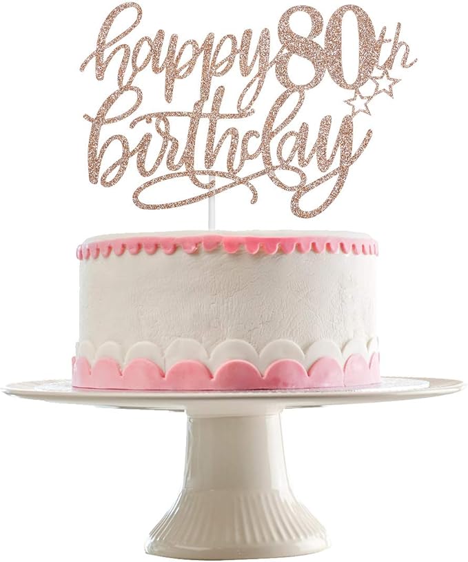 Happy 80th Birthday Cake Topper Rose Gold Glitter, 80th Anniversary Cake Topper 80 Birthday Cake Topper Rose Gold 80th Birthday Cake Decorations for Women
