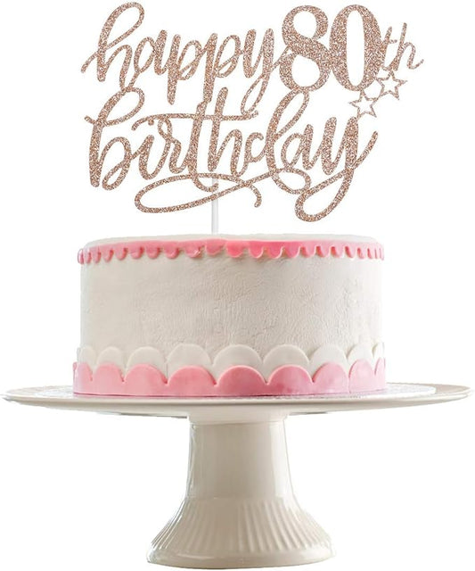 Happy 80th Birthday Cake Topper Rose Gold Glitter, 80th Anniversary Cake Topper 80 Birthday Cake Topper Rose Gold 80th Birthday Cake Decorations for Women