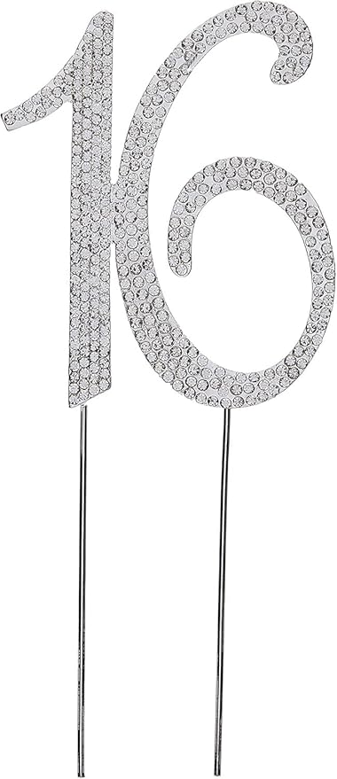 Bling Crystal Rhinestone 16 Birthday Cake Topper - Best Keepsake | 16th Party Decorations Silver